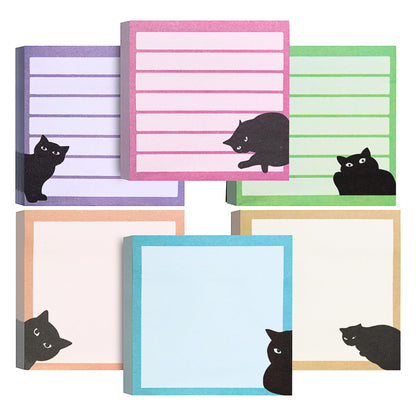 Black Cat Sticky Notes 3x3 in, Cute School Office Supplies, 80 Sheets/Pad