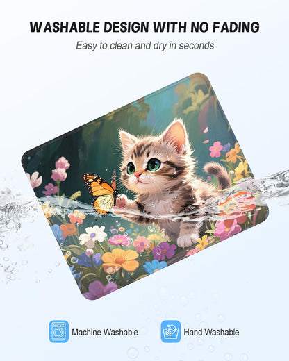 Mouse Pad, Cute Mouse Mat, 10" x 8", Colorful Flower Cat