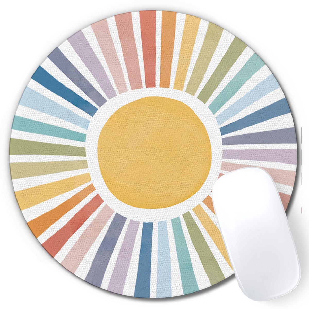 Boho Colorful Sunshine Rainbow Mouse Pad, Cute Sunshine Mouse Pads Mousepad for Desk Home Office Dorm Computers Laptop, Boho Office Supplies Desk Accessories, 7.9x7.9 Inch