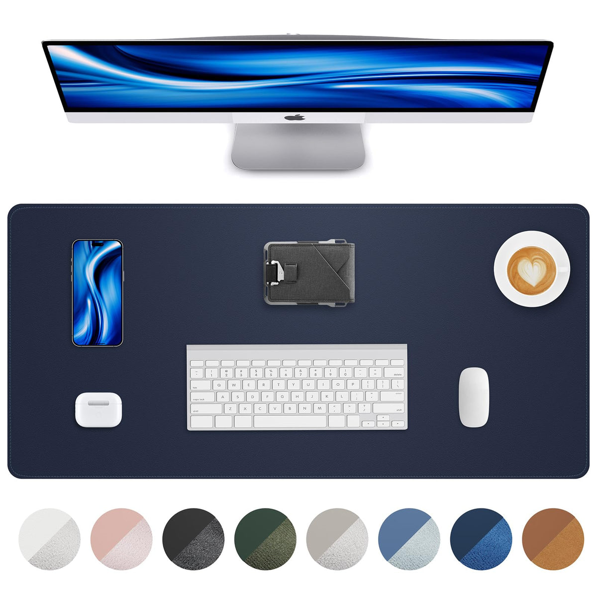 AFIING Desk Pad Protector 23.6" x 13.7" - Non-Slip Waterproof PU Leather Desk Mat for Mouse, Keyboard, Laptop, Office and Home Workspace (Beige)