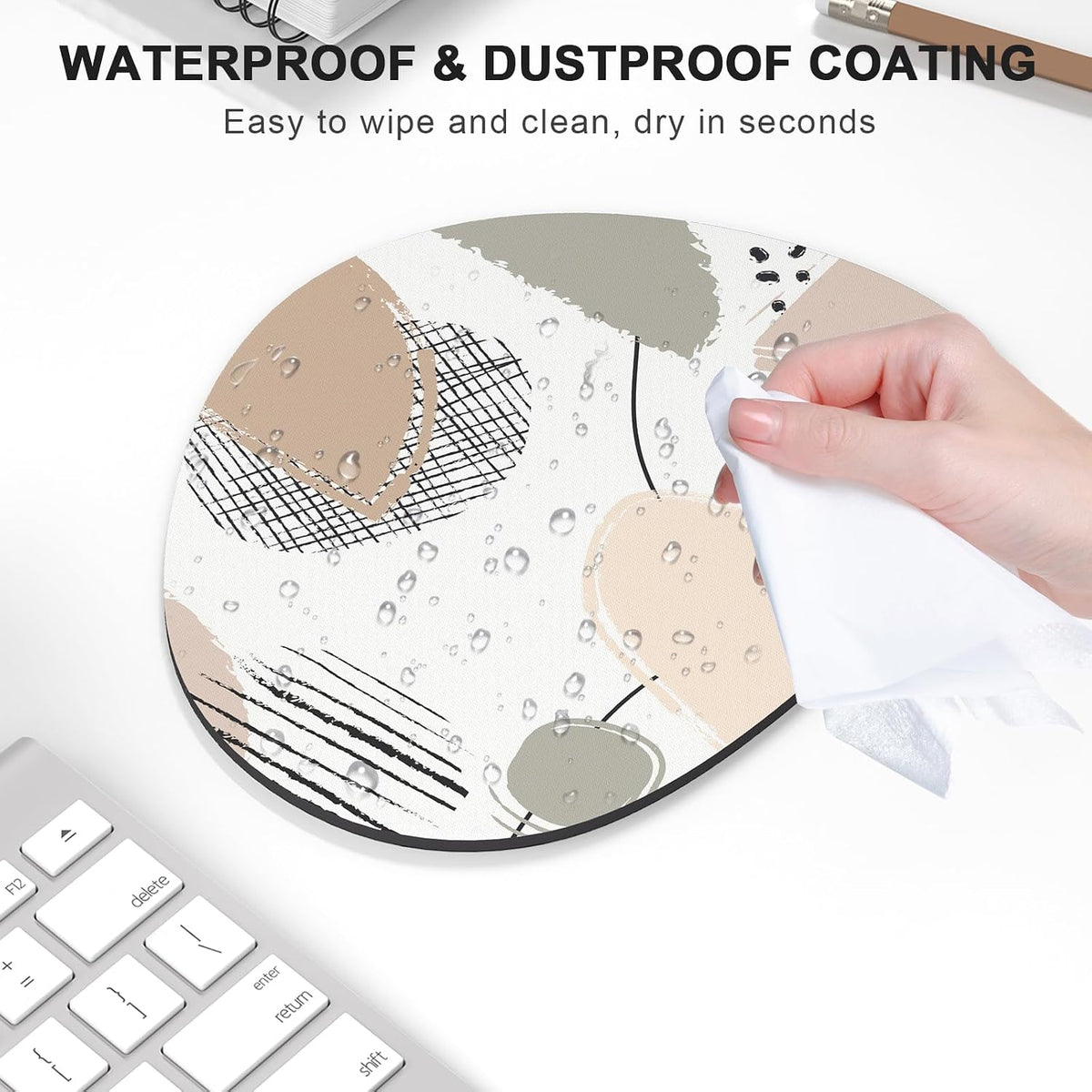 Mouse Pad, Premium-Textured Oval Computer Pad, 8.7" x 7.1" Thick 3 mm Anti-Slip Waterproof Rubber Cute Mouse Mat for Office, Home, Gaming, Laptop, PC, Artistic Dots