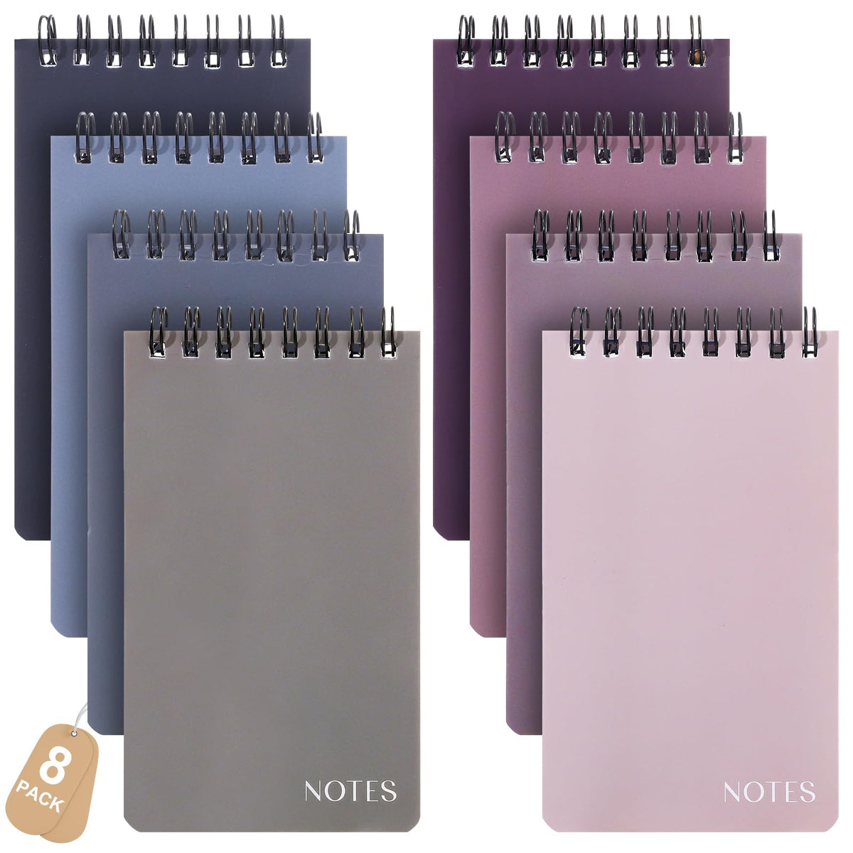 Thboxes 8 Pack Pocket Notebooks, 3 X 5 Spiral Notepads, Black