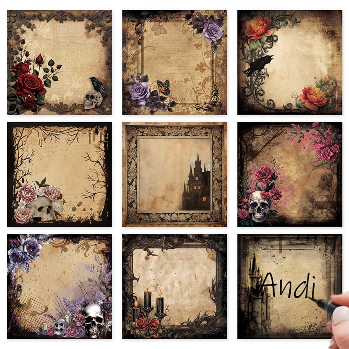 Gothic Sticky Notes 3x3 Dark Style Stationery 9-Pack