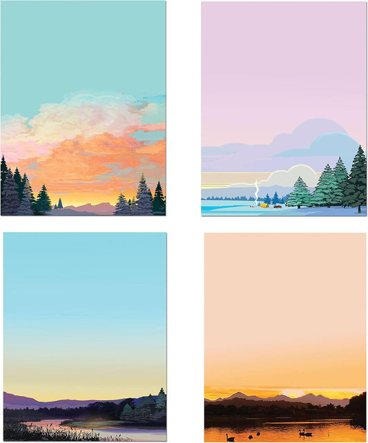 Stonehouse Collection Mountian Notepads - 4 Assorted Nature Scenes Notepads - Mountain Sunests - Shopping List, Teachers, Home, Office, Small Gift -