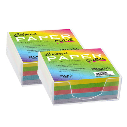 BAZIC Products Color Paper Cube with Tray, 300 Sheets, 2.95 in