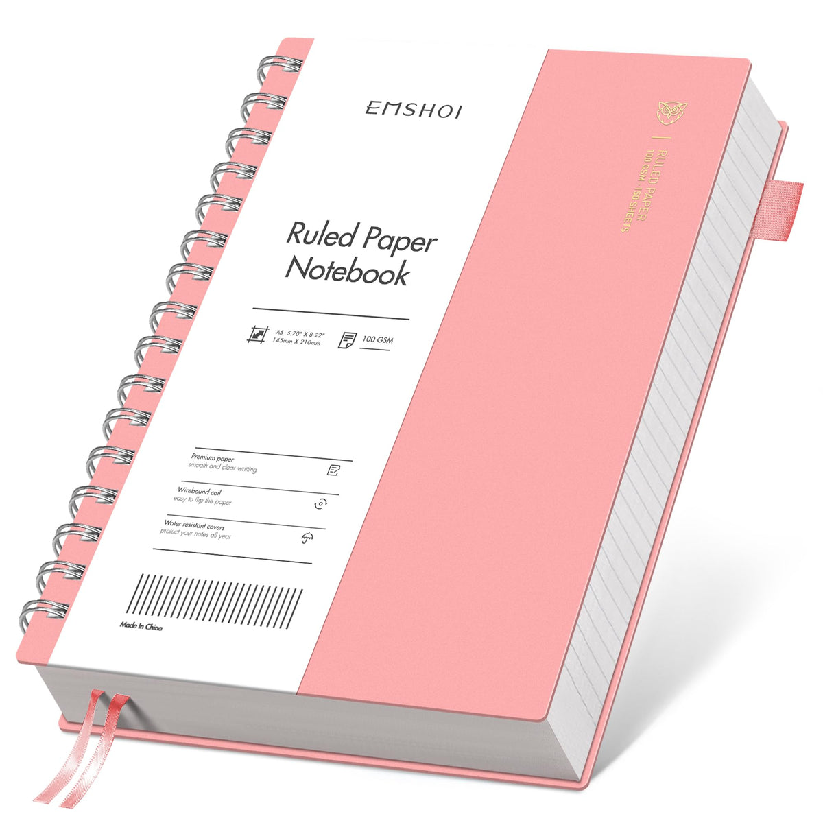 EMSHOI Lined Spiral Journal Notebook, 300 Pages, B5 Size (7.4'' x 10.1'')