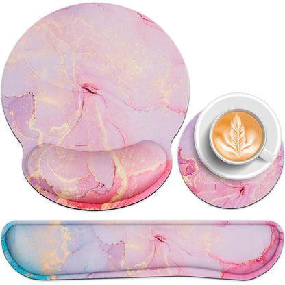 Mouse Pad with Wrist Rest Set, 3-in-1 Wrist Support Mouse Pad Set, Floral