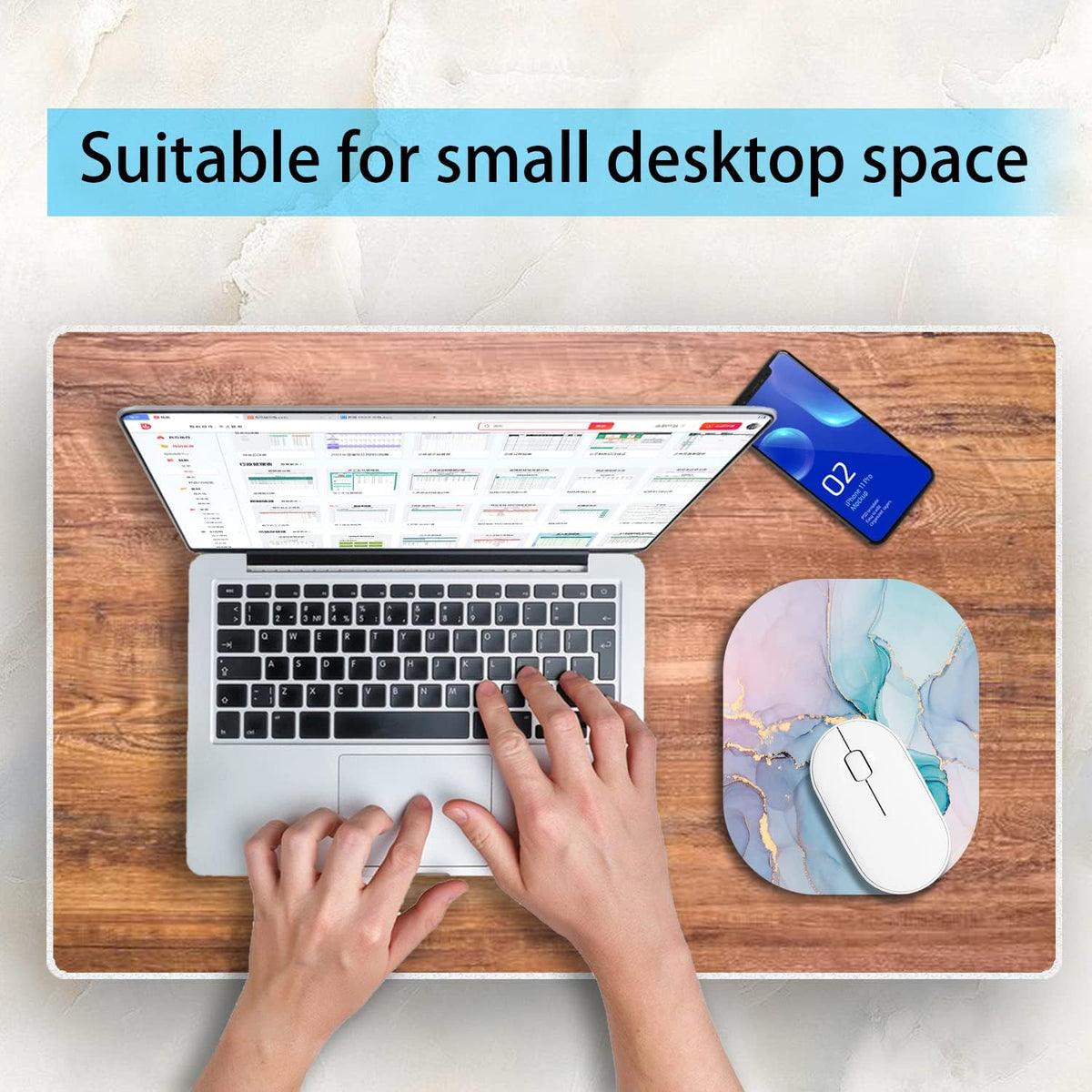 Small Mouse Pad，Mini Mouse Pad 6 x 7 Inch，for Laptop Keyboard Tray Wireless Mouse Home Office Travel，with Non-Slip Rubber Base, Waterproof Mouse Mat，Cyan Blue Marble