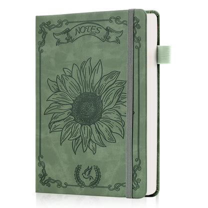 Ovesmusl Leather Journal Notebook, A5 Green Diary 192 Pages