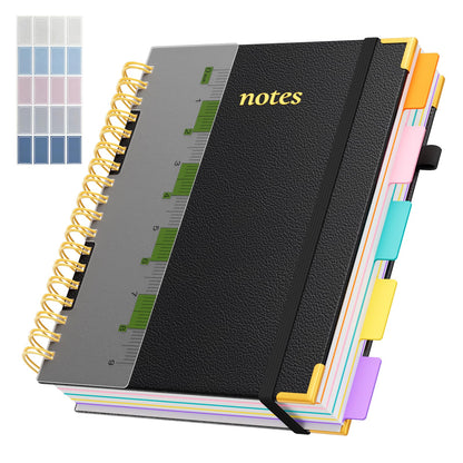 Line Hardcover Spiral Notebook with Removable Dividers Tabs & Ruler, 5 Subject Notebook College Ruled, 300 Page, Large 8"x10" B5 Notebooks for Work School, Lined Journal for Women & Men, Purple