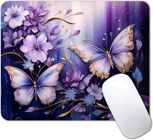 IMAYONDIA Small Mouse Pad Cute, Purple Gold Butterfly Mouse Pads, Modern Flowers Mousepad for Women Girls, Beutiful Mouse Mat Computer Laptop Office, 9.5 X 7.9 Inch