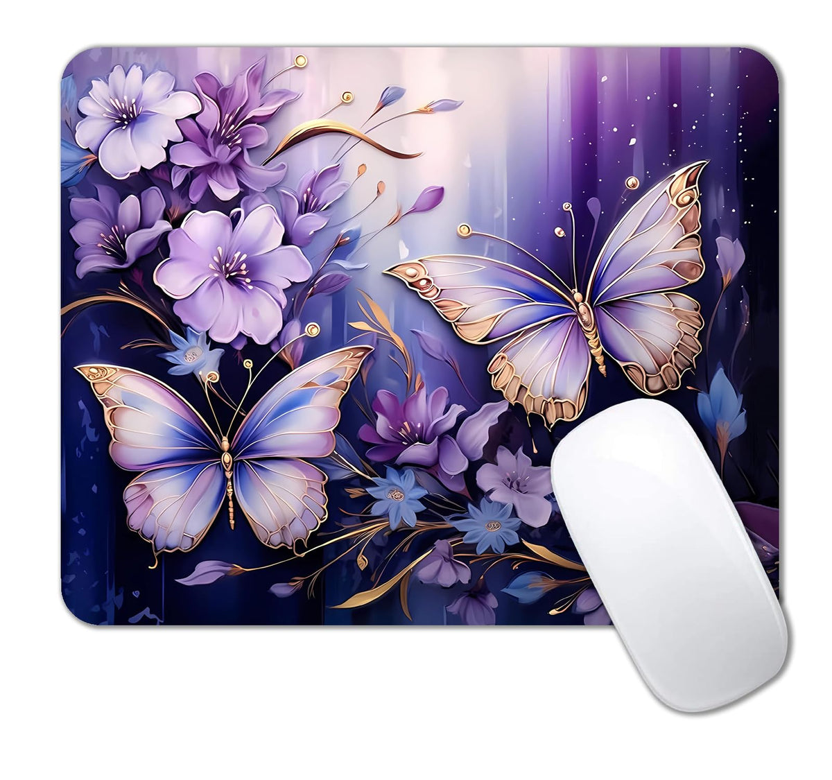 IMAYONDIA Small Mouse Pad Cute, Purple Gold Butterfly Mouse Pads, Modern Flowers Mousepad for Women Girls, Beutiful Mouse Mat Computer Laptop Office, 9.5 X 7.9 Inch