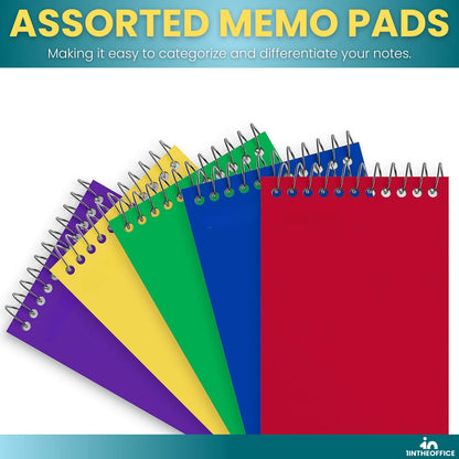 1InTheOffice Wirebound Memo Pads, 4 x 6 Inch Small Notepads, College Ruled Spiral Memo Pads, Assorted Colors, 50 Sheets Per Pad, Office Writing Pads, 5 Pack