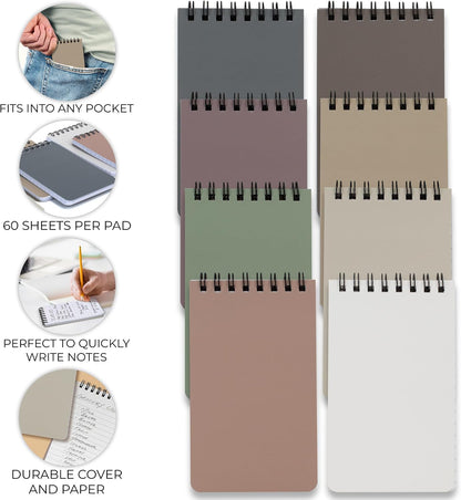 ZICOTO Aesthetic Pocket Notebooks Set Of 8 - Small 3x5 Spiral Notepads