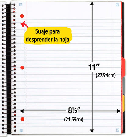 Five Star Advance Spiral Notebook + Study App, 5 Subject, College Ruled Paper, 8-1/2" x 11", 200 Sheets, Spiral Guard, Movable Tabbed Dividers, Seaglass Green (73148)