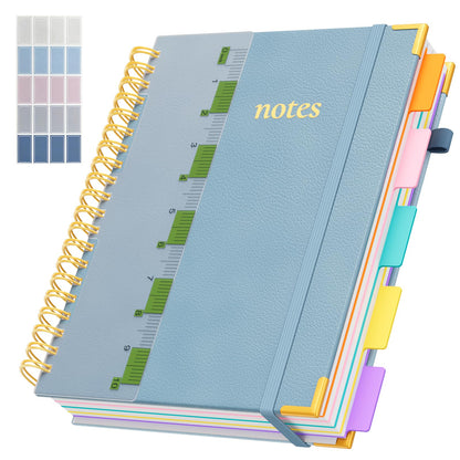 Line Hardcover Spiral Notebook with Removable Dividers Tabs & Ruler, 5 Subject Notebook College Ruled, 300 Page, Large 8"x10" B5 Notebooks for Work School, Lined Journal for Women & Men, Purple