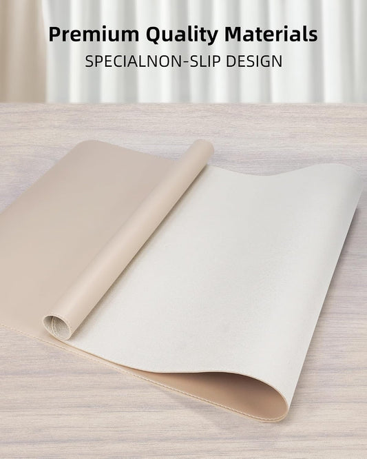 AFIING Desk Pad Protector 23.6" x 13.7" - Non-Slip Waterproof PU Leather Desk Mat for Mouse, Keyboard, Laptop, Office and Home Workspace (Beige)