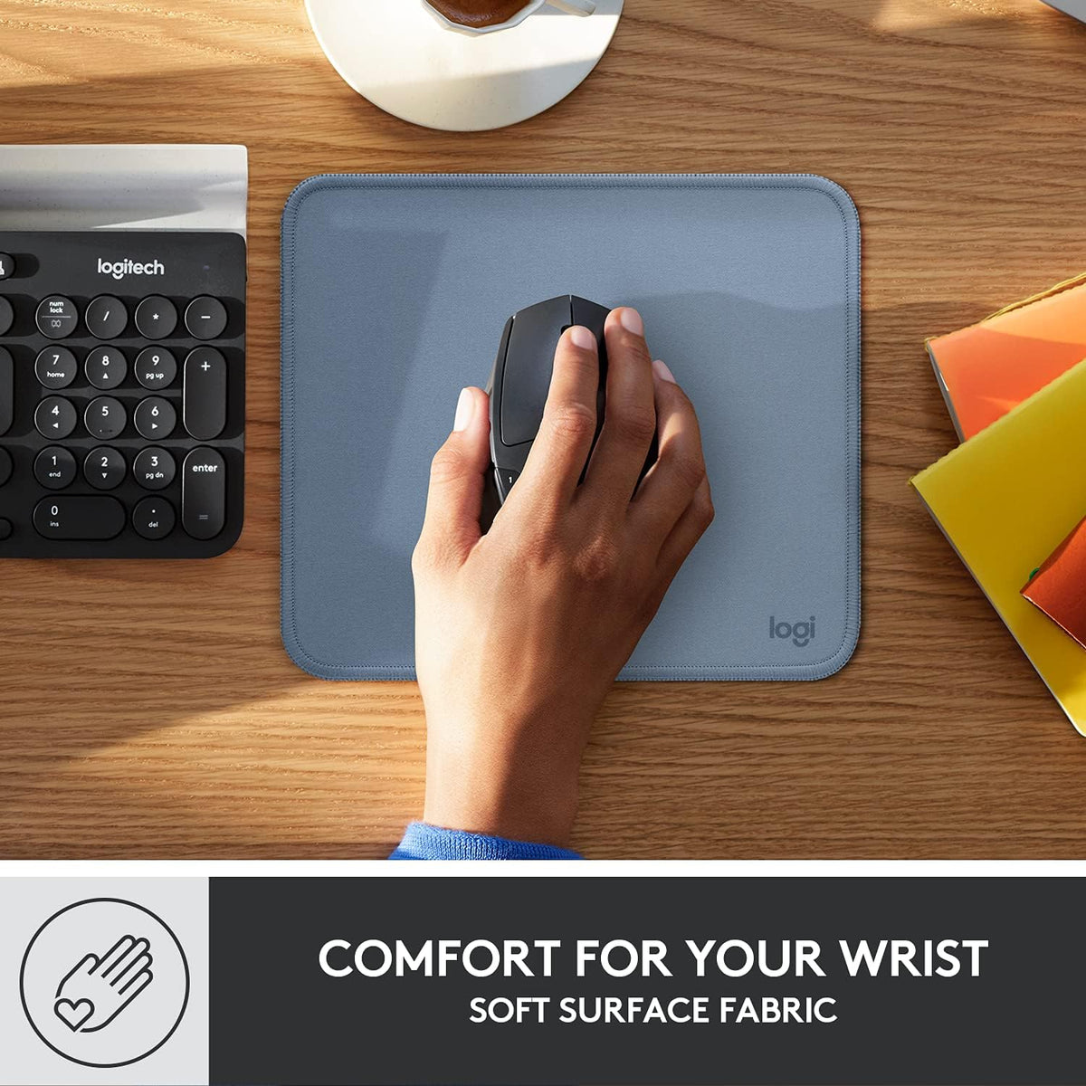 Logitech Studio Series Small Mouse Pad, Anti-Slip 9x8 Inches, Blue Grey