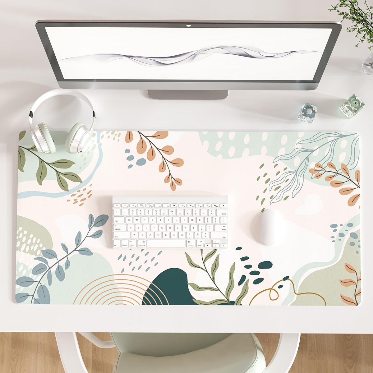 Faux Leather Large Mouse Pad, Office Desk Mat, 31.5"x15.7", Pink Floral