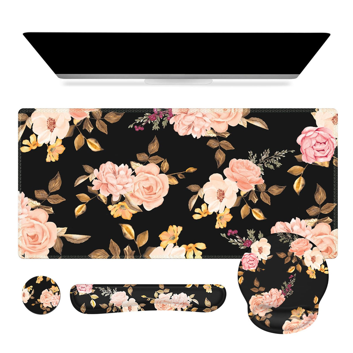 iCasso Pink Ergonomic Mouse Pad with Wrist Rests Set for Desk Accessories