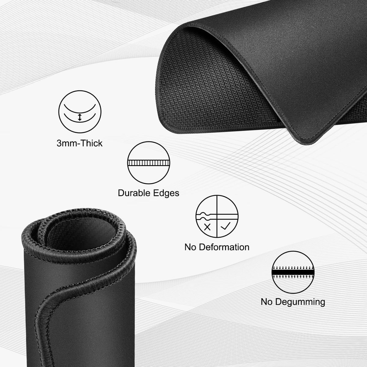 JIKIOU 3 Pack Mouse Pad with Stitched Edge, Perfect Size 10.2x8.3in Black