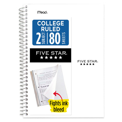 Five Star Spiral Notebook, 2 Subject, College Ruled Paper, 6" x 9.5", 80 Sheets, Blue (840029CG1)
