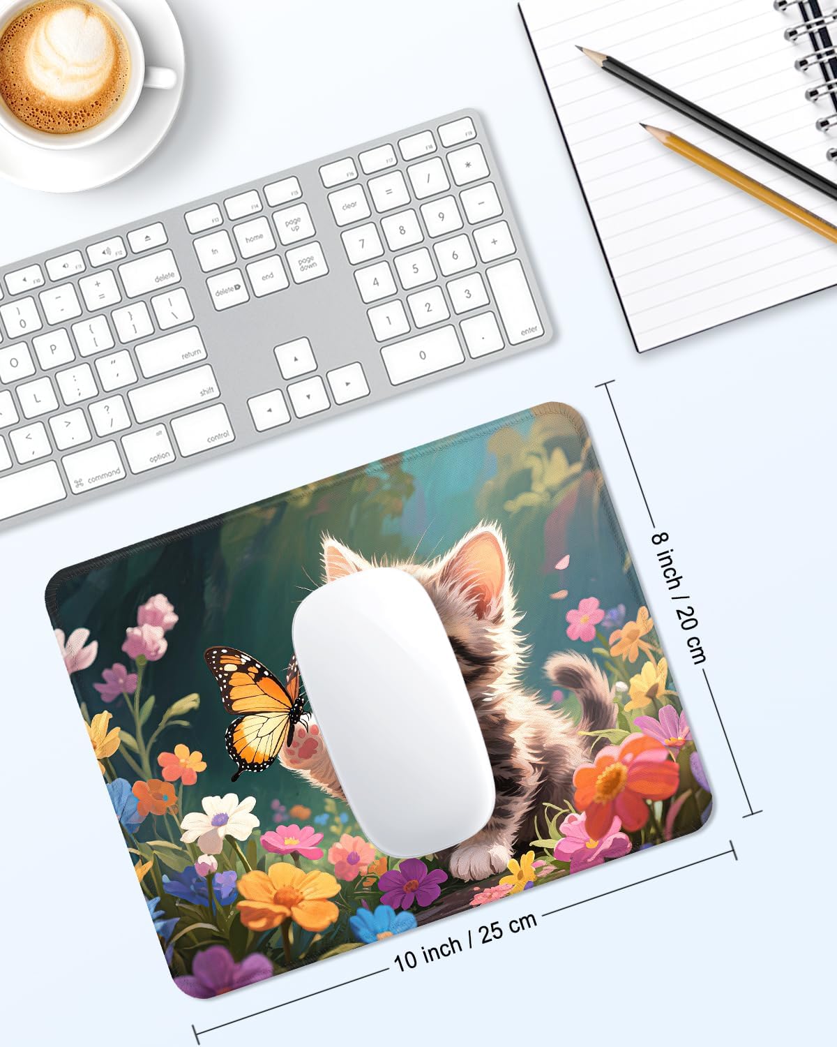 Mouse Pad, Cute Mouse Mat, 10" x 8", Colorful Flower Cat