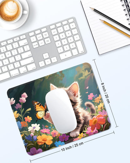 Mouse Pad, Cute Mouse Mat, 10" x 8", Colorful Flower Cat