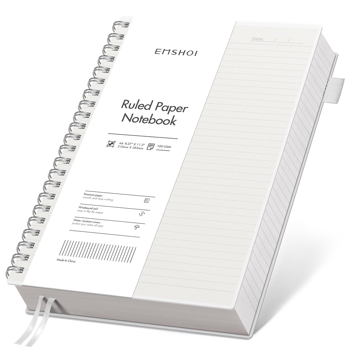 EMSHOI Lined Spiral Journal Notebook, 300 Pages, B5 Size (7.4'' x 10.1'')
