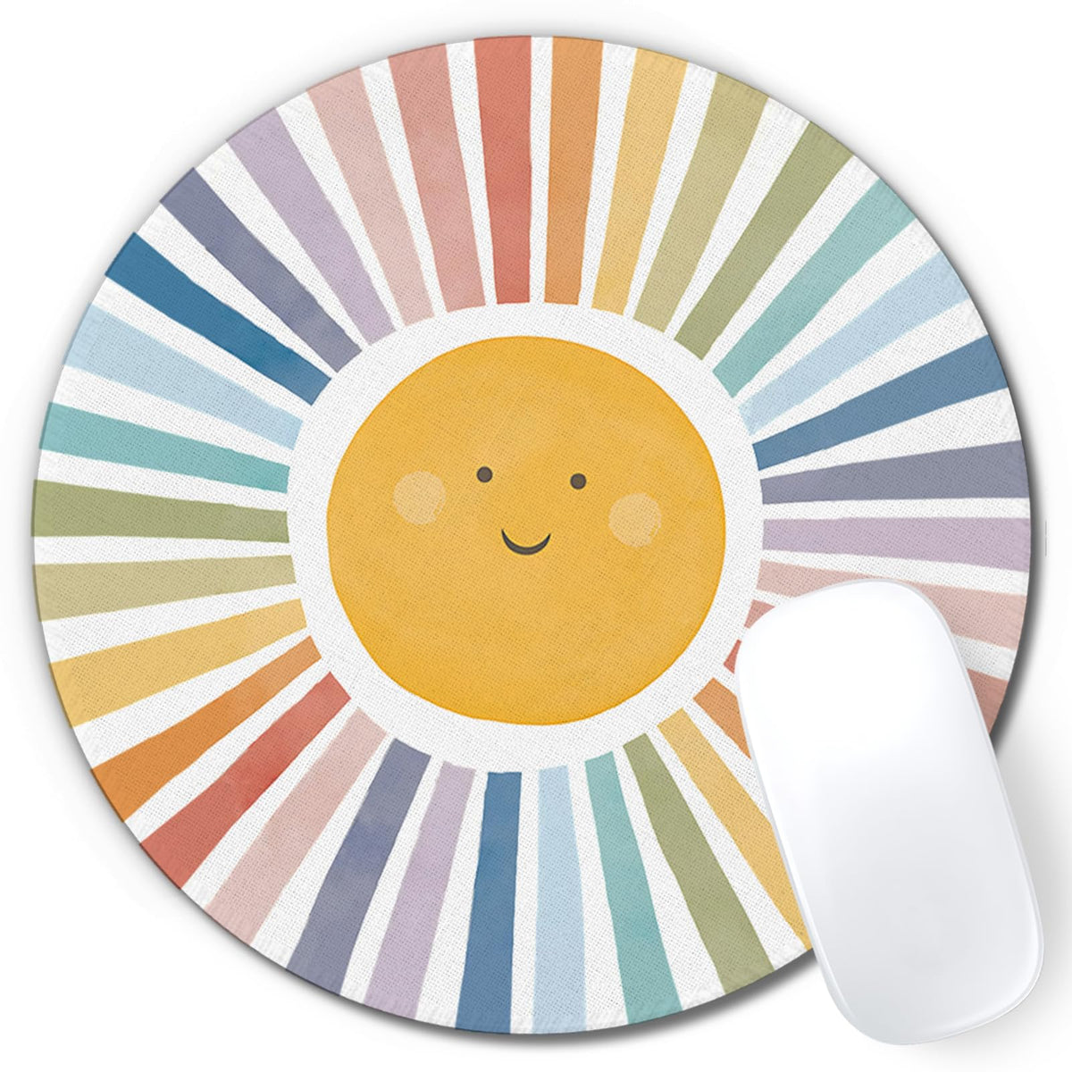 Boho Colorful Sunshine Rainbow Mouse Pad, Cute Sunshine Mouse Pads Mousepad for Desk Home Office Dorm Computers Laptop, Boho Office Supplies Desk Accessories, 7.9x7.9 Inch