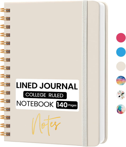 Lined Spiral Journal Notebook, A5 College Ruled Notebook for Note-Taking