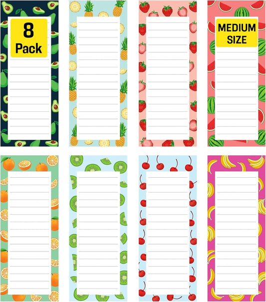 Magnetic Notepads for Refrigerator, 8 Pack Grocery List Pads, Fruit Design