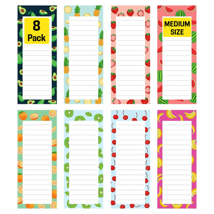 Magnetic Notepads for Refrigerator, 8 Pack Grocery List Pads, Fruit Design