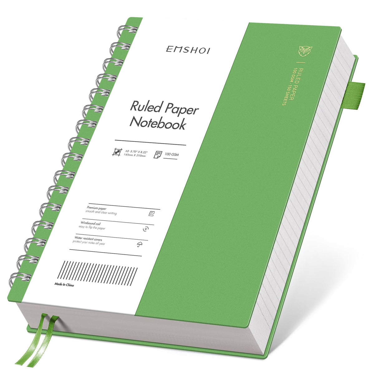 EMSHOI Lined Spiral Journal Notebook, 300 Pages, B5 Size (7.4'' x 10.1'')