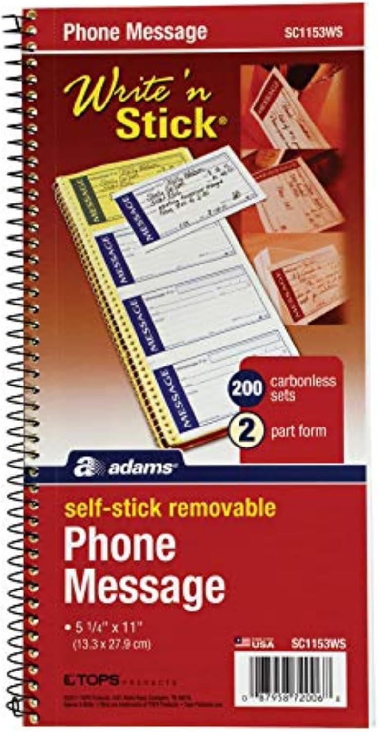 Adams Write 'N Stick Message Pad, 2-Part, Carbonless, Blue, 5-1/4" x 11", 200 Sets per Book (SC1153WS)