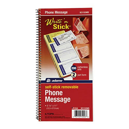 Adams Write 'N Stick Message Pad, 2-Part, Carbonless, Blue, 5-1/4" x 11", 200 Sets per Book (SC1153WS)