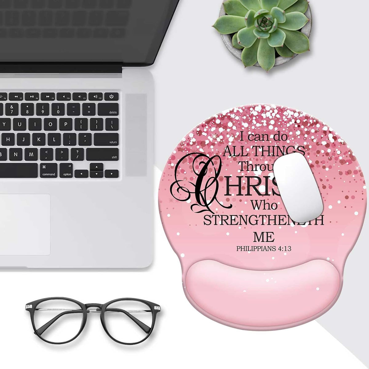 Pink Ergonomic Mouse Pad with Wrist Support, Mouse Pads for Desk with Memory Foam Wrist Rest Non-Slip PU Base for Office Decor Computer Laptop