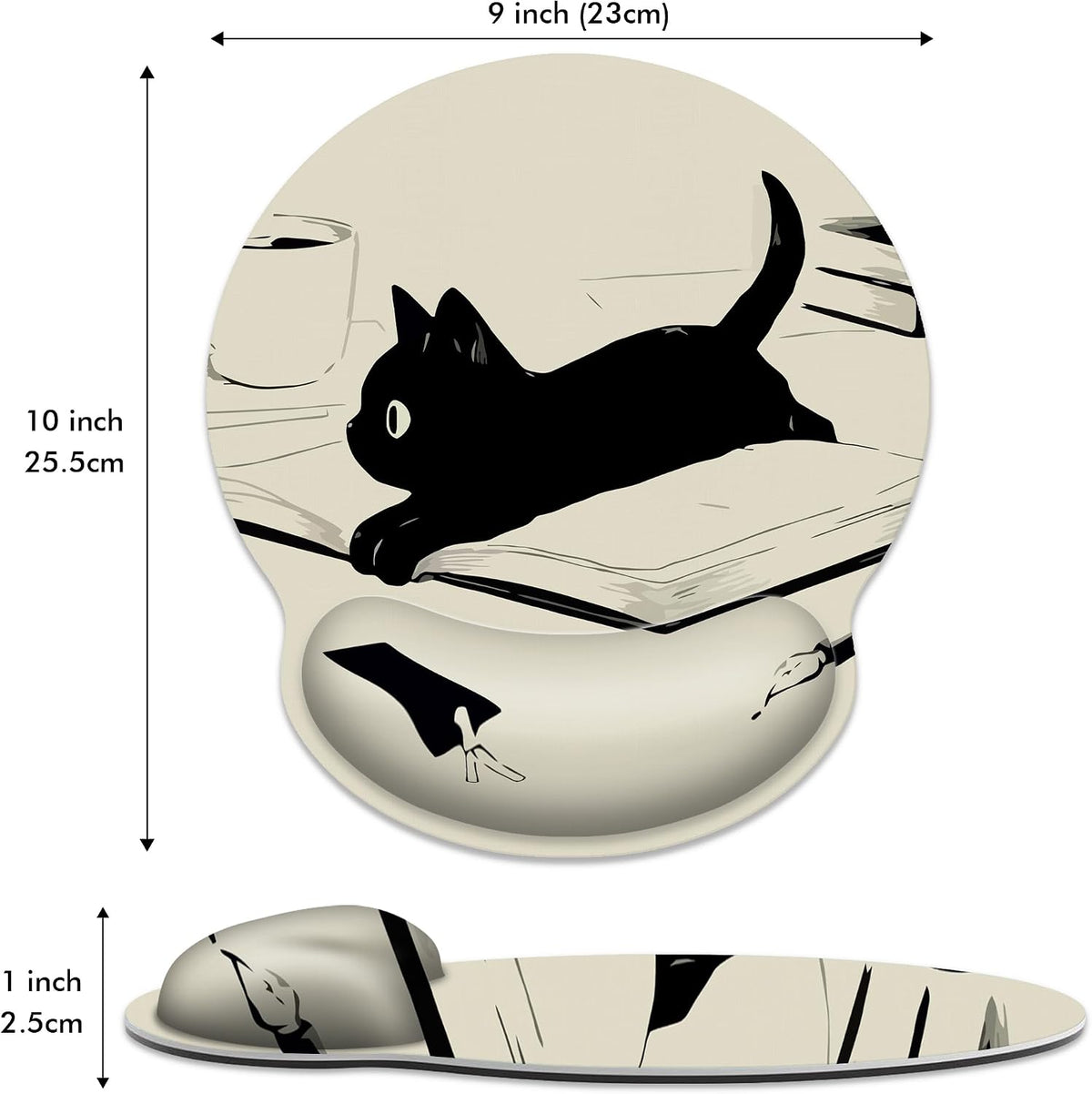 Kawaii Anime Black Cat Ergonomic Mouse Pad with Wrist Rest for Desk Work