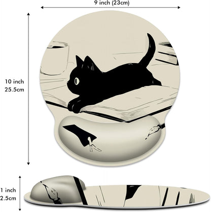 Kawaii Anime Black Cat Ergonomic Mouse Pad with Wrist Rest for Desk Work