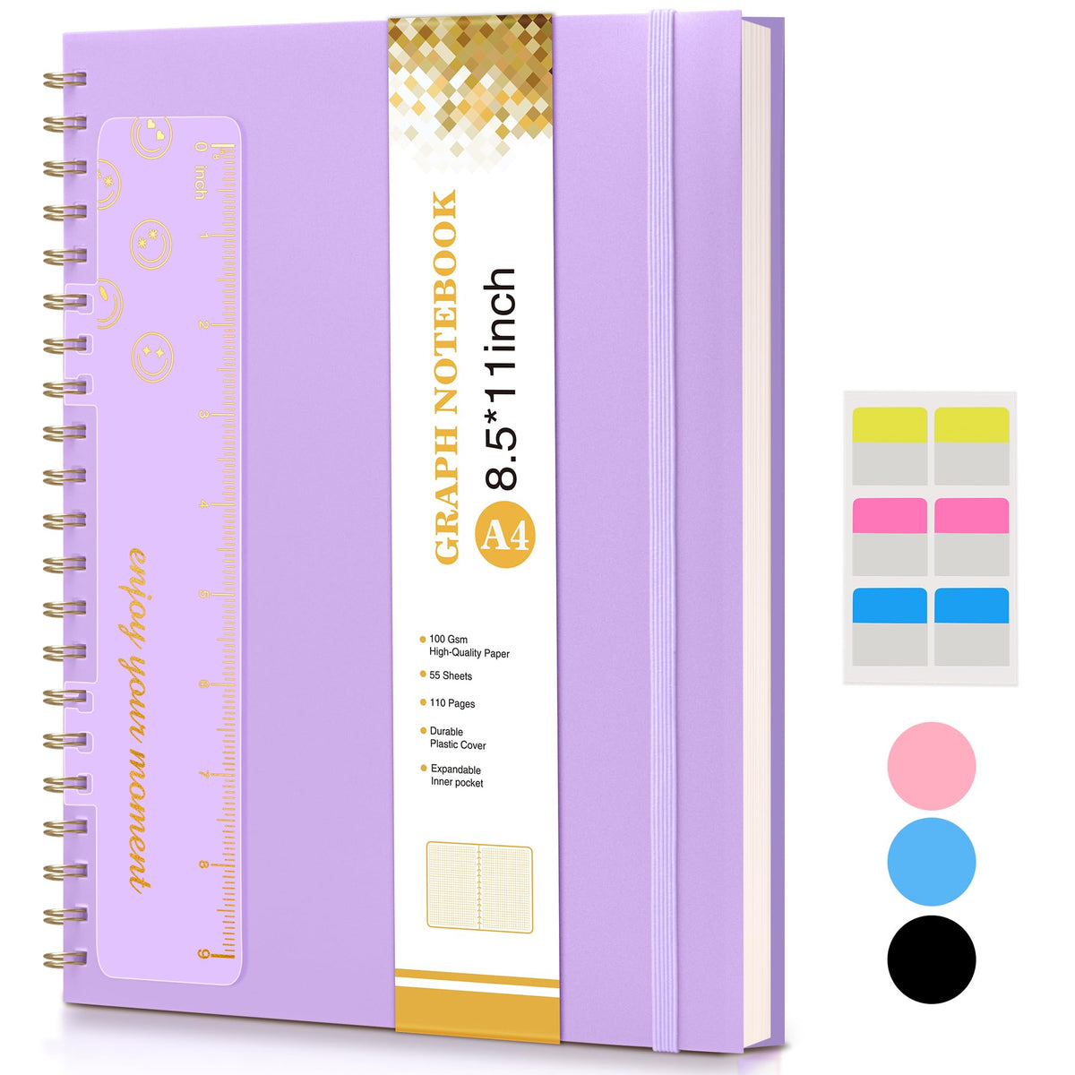 Spiral Notebook Journal 8.5” x 11”, A4 Large Notebooks for Women Men, College Ruled Lined Journal, 100 GSM Paper, Hardcover Spiral Bound Journals for Work School Writing Note Taking Business, Purple