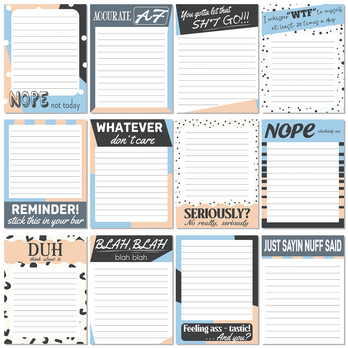 Pajean 12 Designs Funny Sticky Notes, Office to Do List,Classic Style