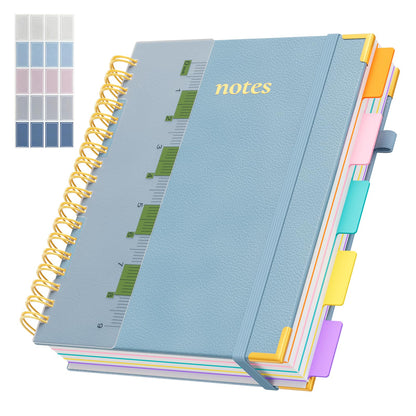 Line Hardcover Spiral Notebook with Removable Dividers Tabs & Ruler, 5 Subject Notebook College Ruled, 300 Page, Large 8"x10" B5 Notebooks for Work School, Lined Journal for Women & Men, Purple