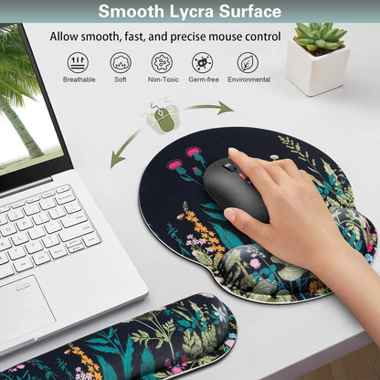 Mouse Pad with Wrist Rest Set, 3-in-1 Wrist Support Mouse Pad Set, Floral