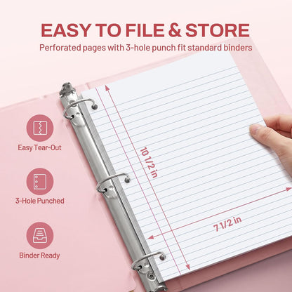 SUNEE Spiral Notebook, 1-Subject, Wide Ruled Paper, 8" x 10-1/2", 100 Sheets per Notebook, 3-Hole Punched Paper, Water Resistant Cover, Double-sided Pockets, Spiral Lined Notebooks for School, Pink