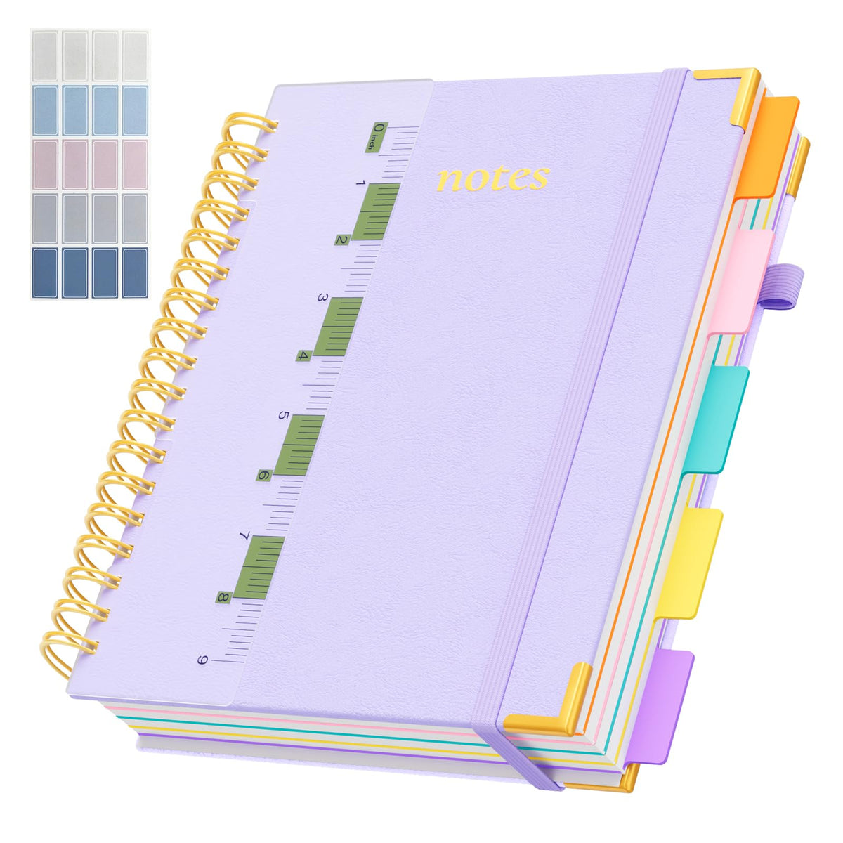 Line Hardcover Spiral Notebook with Removable Dividers Tabs & Ruler, 5 Subject Notebook College Ruled, 300 Page, Large 8"x10" B5 Notebooks for Work School, Lined Journal for Women & Men, Purple