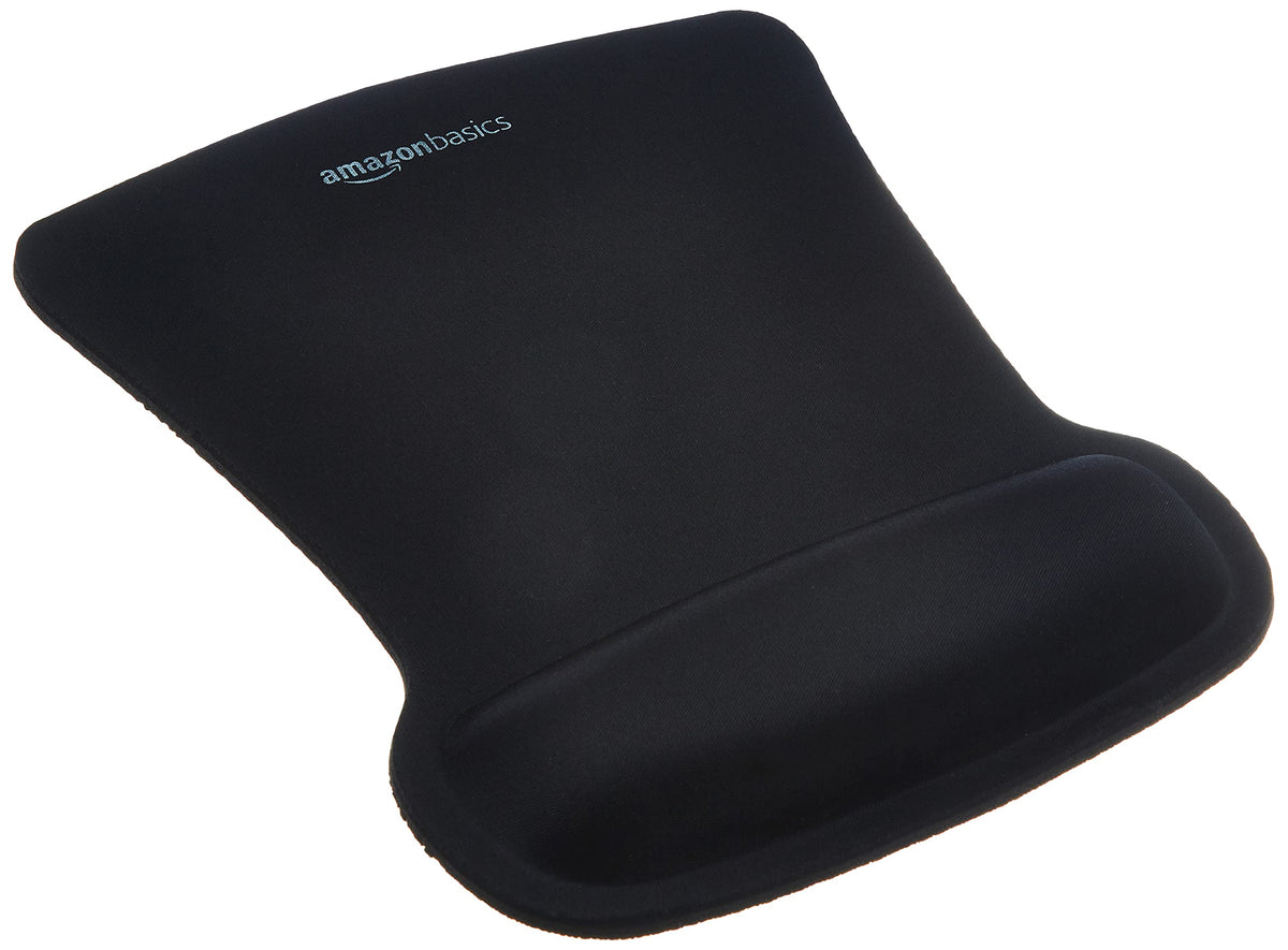 Amazon Basics Ergonomic Mouse Pad with Wrist Support for Pain Relief, Gel-Filled Cushion, Non-Slip Rubber Grip Base, 10.1 x 8.1 Inches, Black