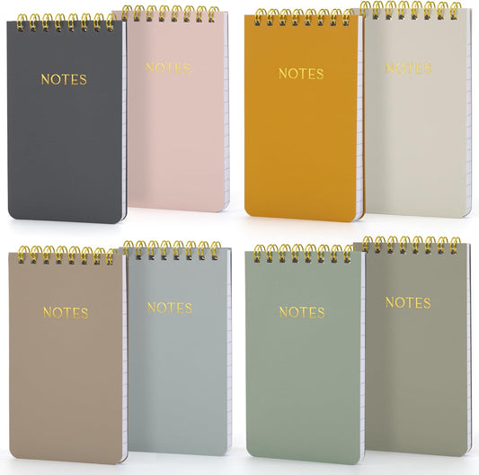 Aesthetic Pocket Notebooks Set Of 8 - Small 3x5 Spiral Notepads for Women