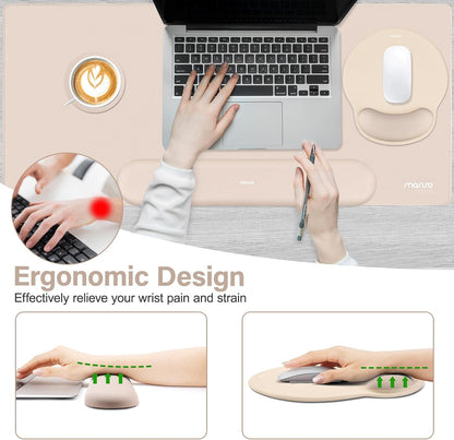 MOSISO Wrist Rest for Mouse Pad Set, Large Gaming Deskpad, Apricot