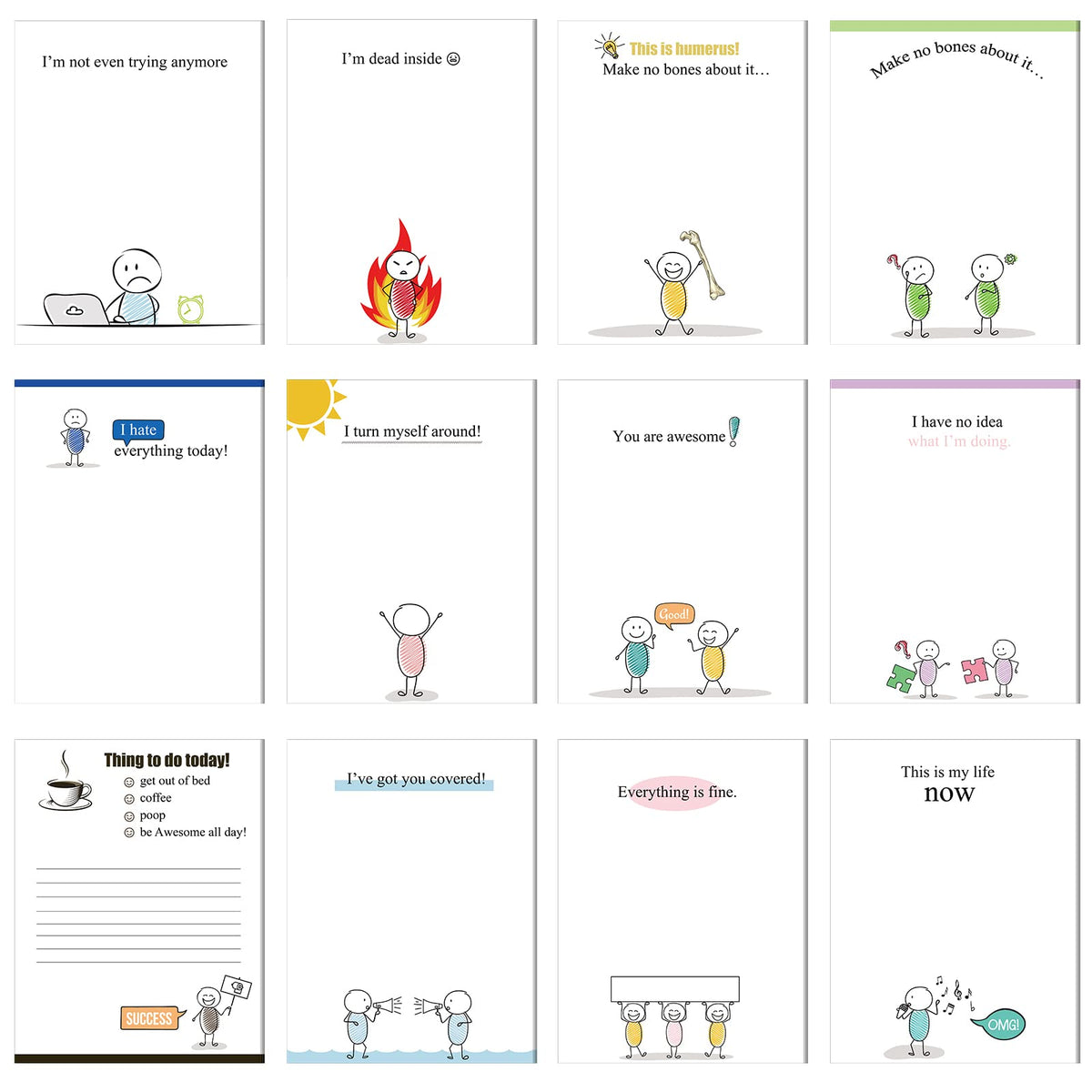 Pajean 12 Designs Funny Sticky Notes, Office to Do List,Classic Style