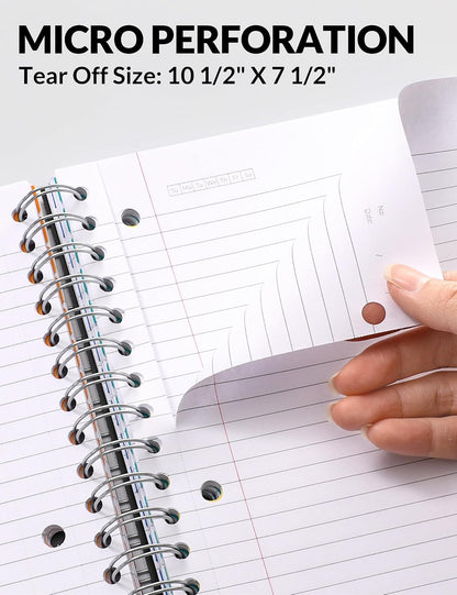 SUNEE Spiral Notebooks for Work with Removable Dividers & Tabs – College Ruled 5 Subject, 300 Pages, 3 Hole Punched, Durable PP Cover, 8"x10.5" – Notebooks for Office or School, Pink